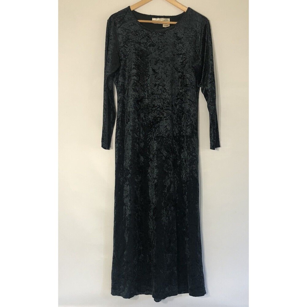 Vintage New Visions  Forrest Green Crushed Velvet Maxi Dress M 8/10 EUC